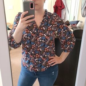 LC Lauren Conrad 3/4 Sleeve Floral Blouse with Ruffles